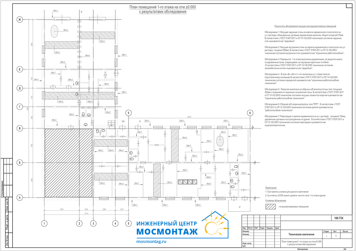 
План помещений 1 этажа здания в г Зеленограде с результатами обследования (1)
