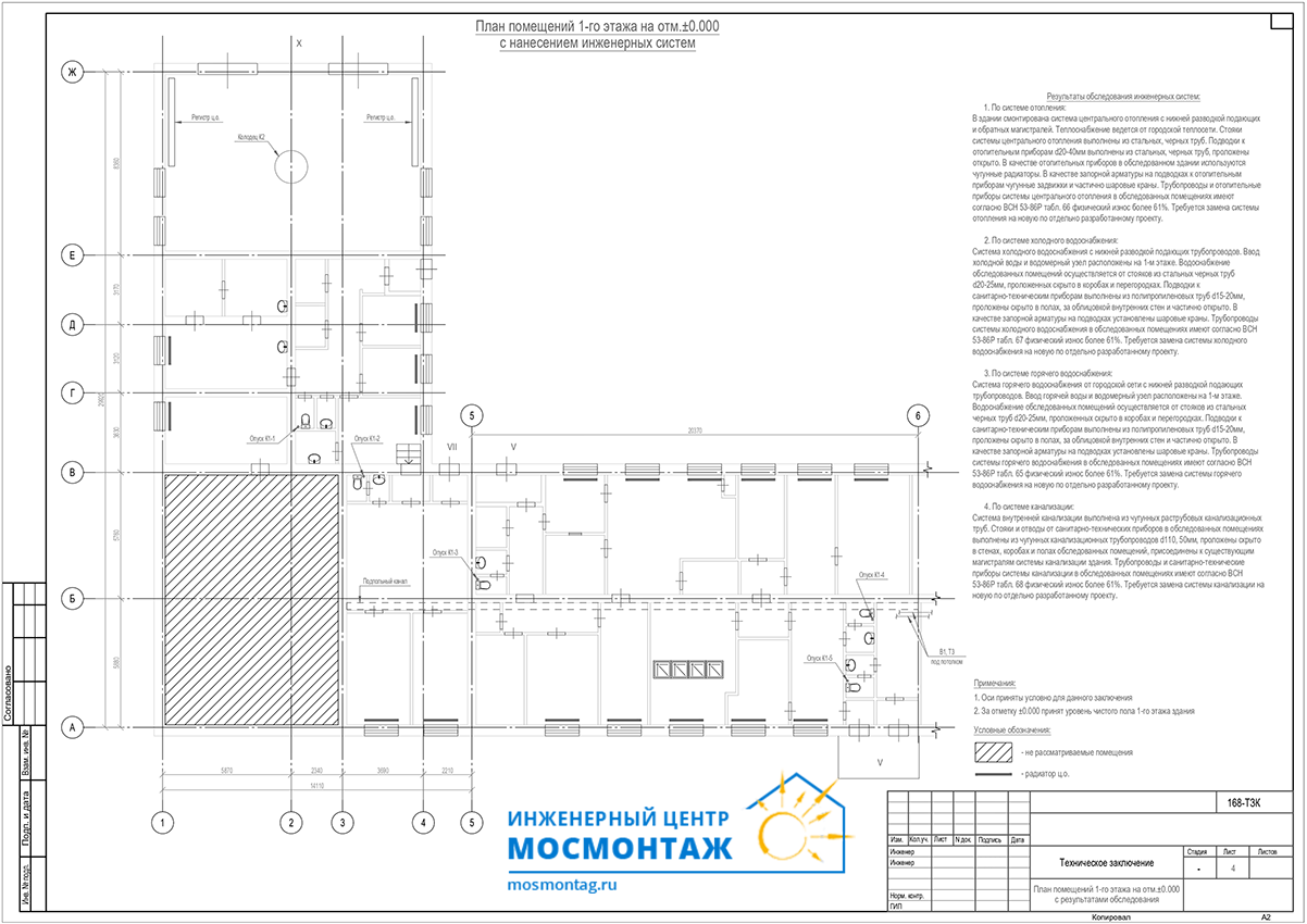 
План помещений 1 этажа здания в г Зеленограде с результатами обследования (2)
